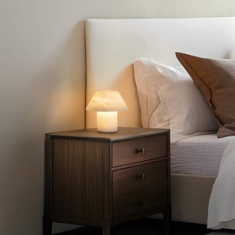 Brightech Alora LED Marbled Natural White Alabaster Stone Modern Industrial Empire Bedside Nightstand Desk Lamp