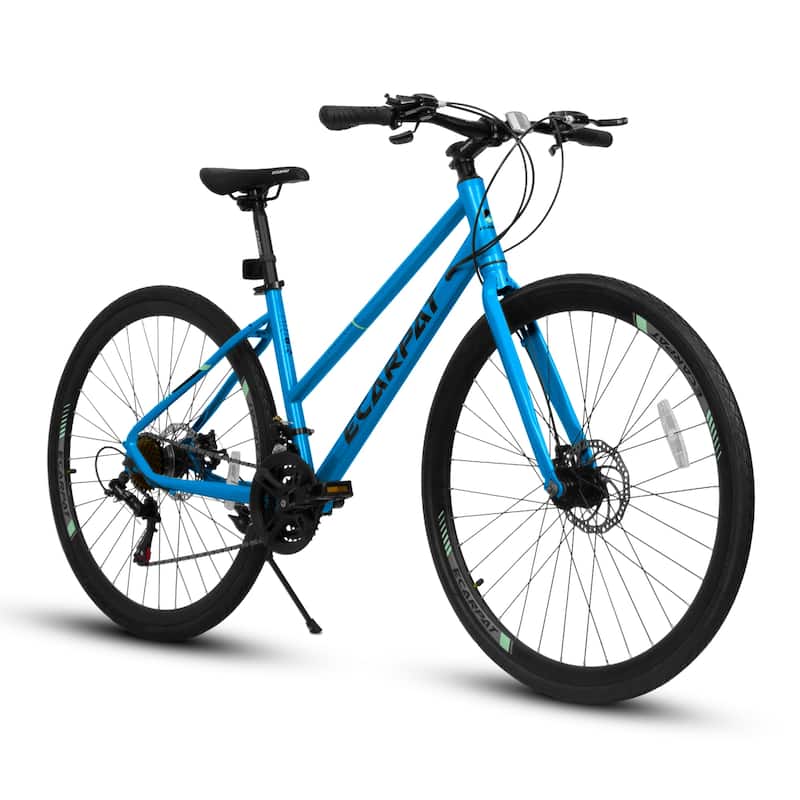 28-inch Road Bike with Aluminum Alloy Wheels, 21-Speed Gear System, Disc Brakes, Wide Tires - Ideal for Urban Commuting - Black+Blue