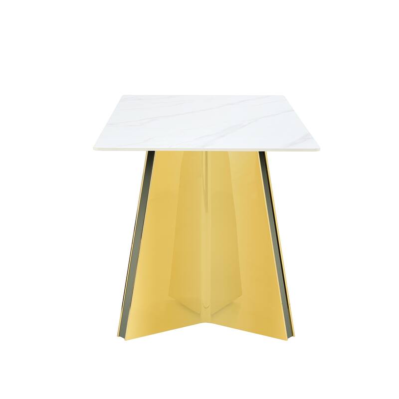 Luxurious Snow Mountain Stone Slab Dining Table with Stainless Steel Butterfly Legs