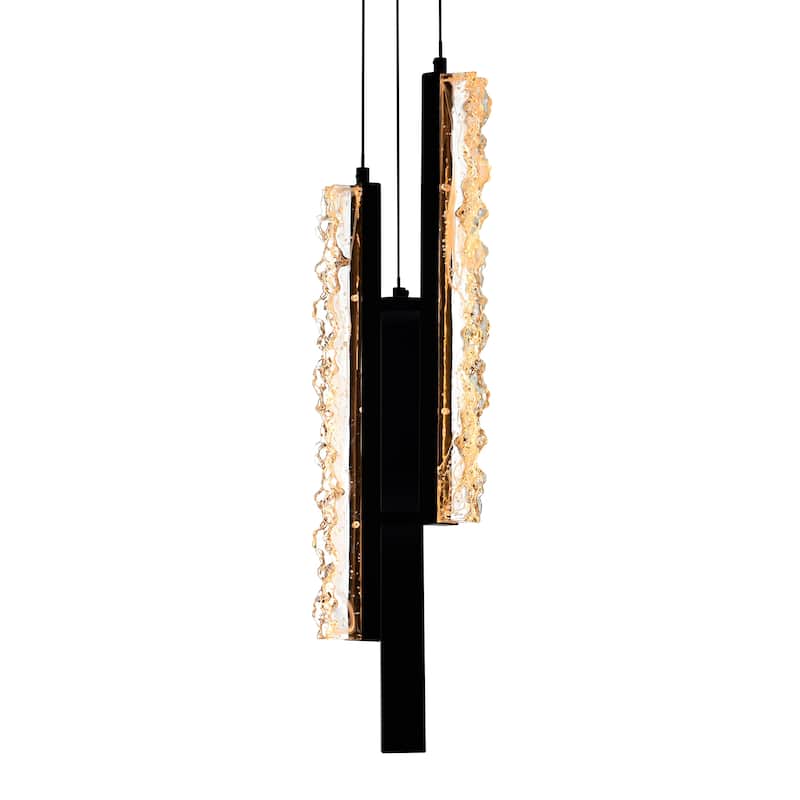 Stagger Integrated LED 6in Black Mini Pendant with Handcrafted Glass
