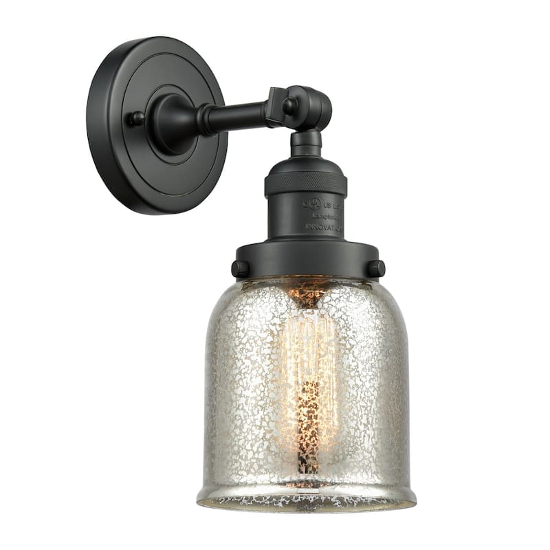Innovations Lighting Small Bell Single Light 10" Tall Bathroom Sconce - Matte Black / Silver Plated Mercury