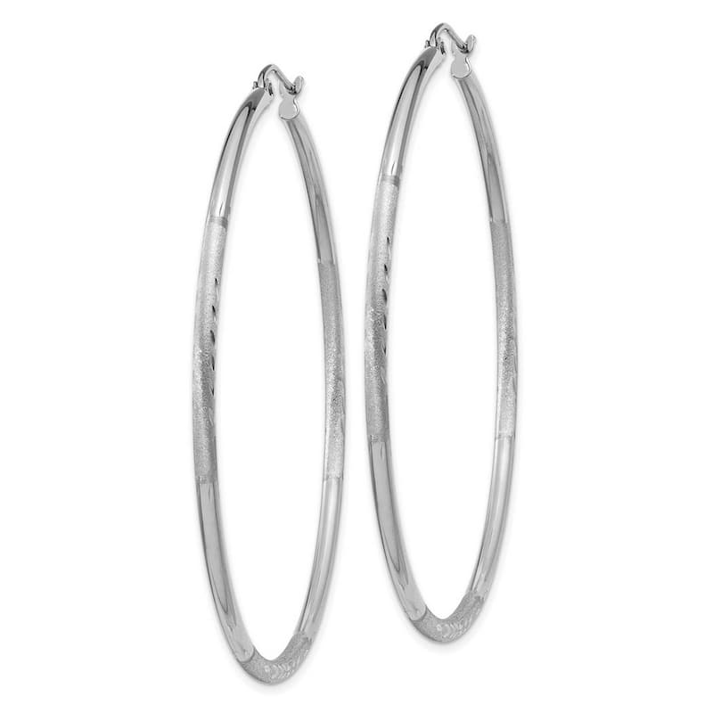Curata 14k White Gold Satin and Sparkle Cut 52x2mm Round Hoop Earrings