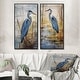 preview thumbnail 1 of 11, Designart "Blue Heron By The Watersite Watercolor I" Animals Framed Wall Art Set Of 2 Canvas Set For Living Room Decor 24 in. wide x 20 in. high - Black