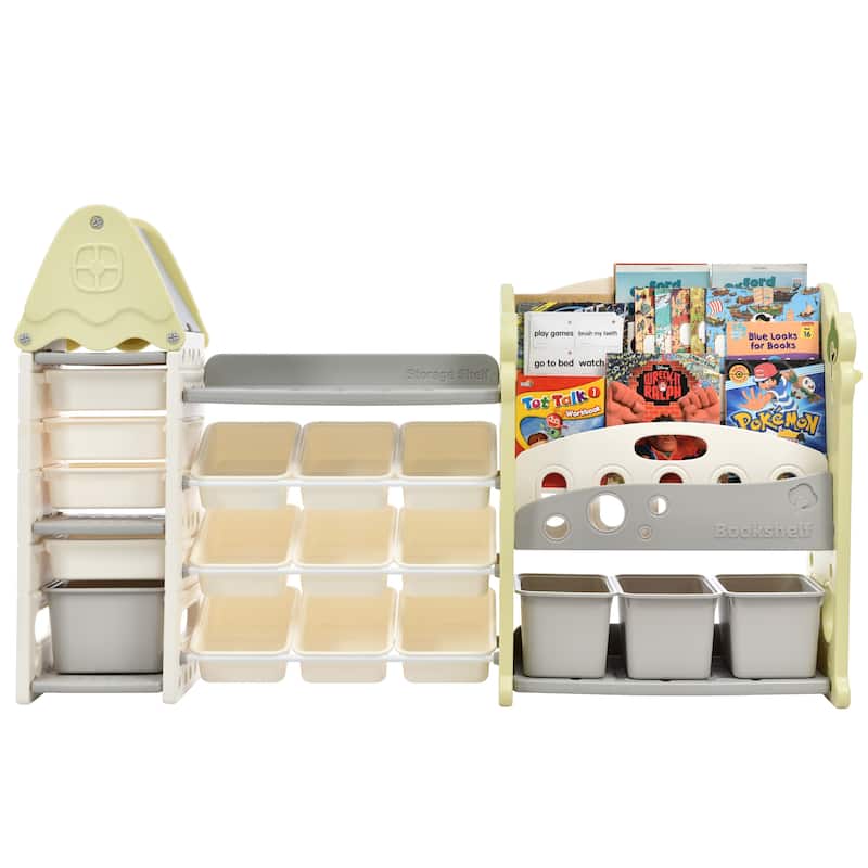 Roomfitters Bookshelf Organizer with 17 Bins and 5 Shelves, Multi Functional Storage Cabinet for Home