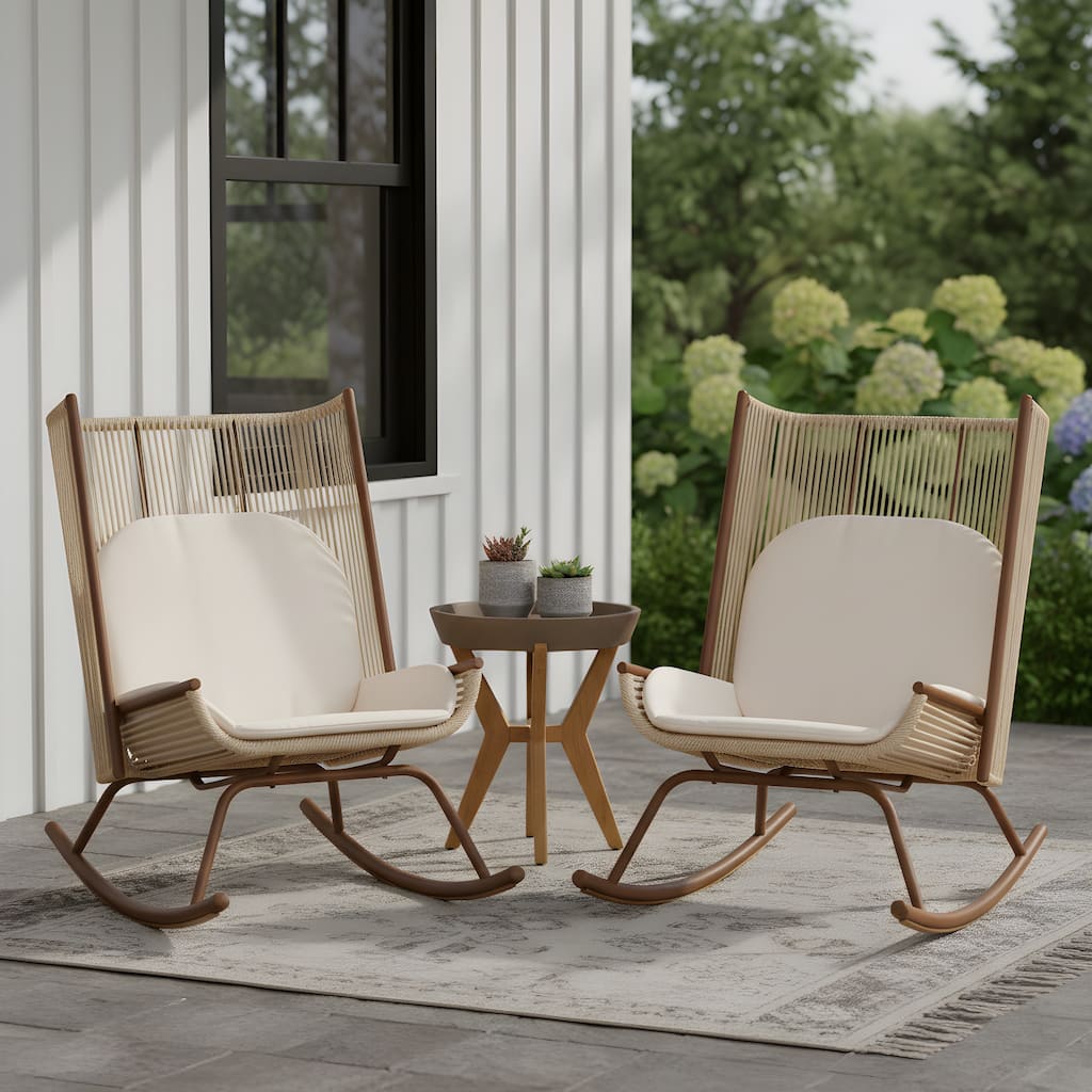 Christopher Knight Home - Modern Outdoor Rocking Chair (Set of 2) with PE Rattan and Accent Side Table Set