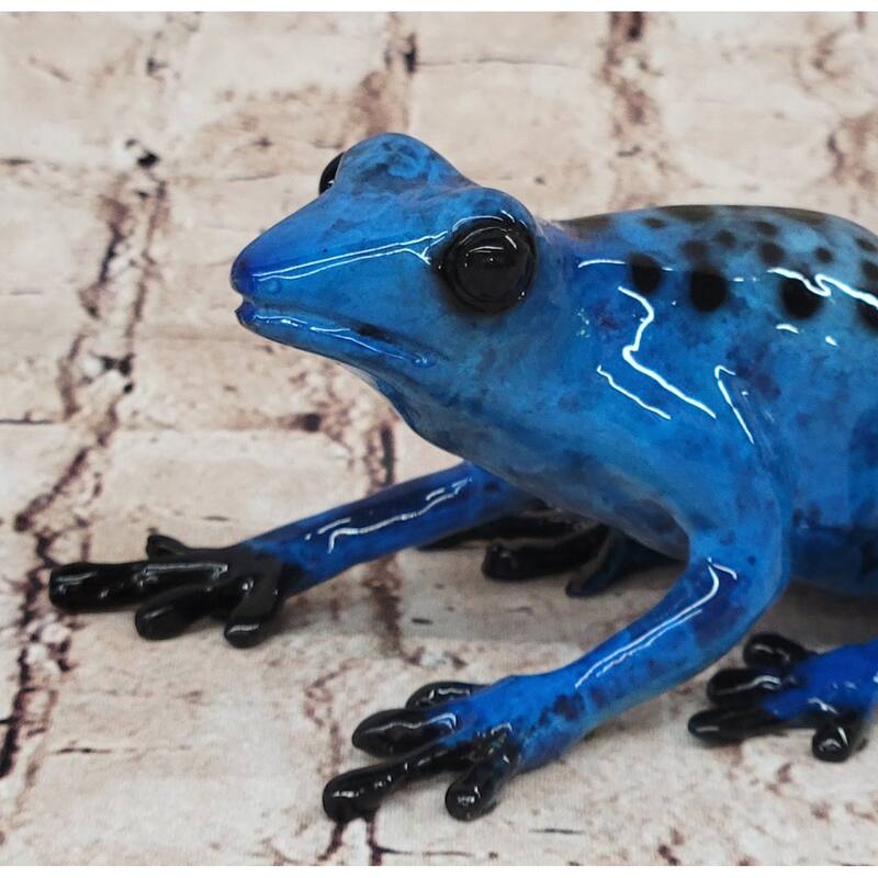Blue Poison Dart Tree Frog Bronze Metal Figurine Sculpture Signed Original Art
