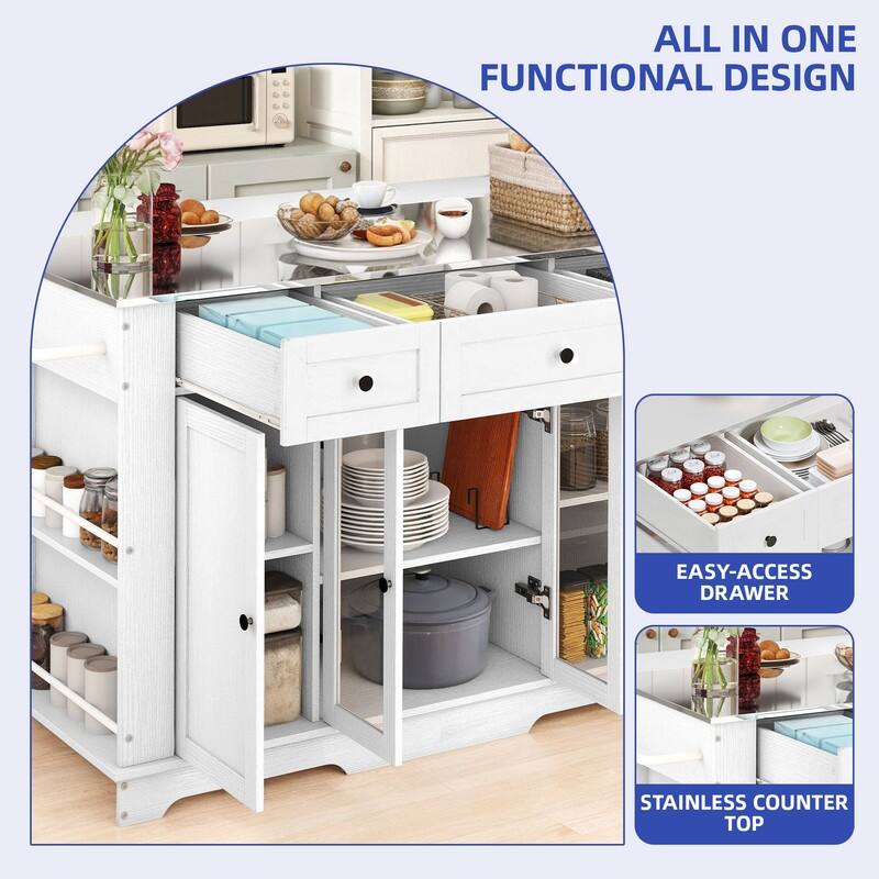 Moasis Kitchen Island with Stainless Steel Top & Power Outlet