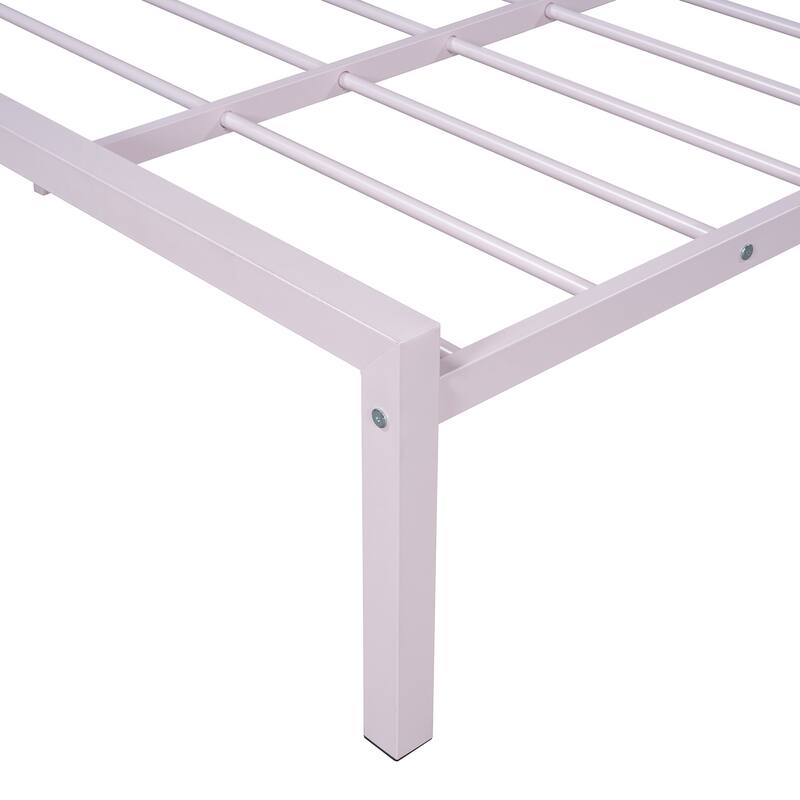 Metal Platform Bed with Twin Size Trundle,House-Shaped Headboard