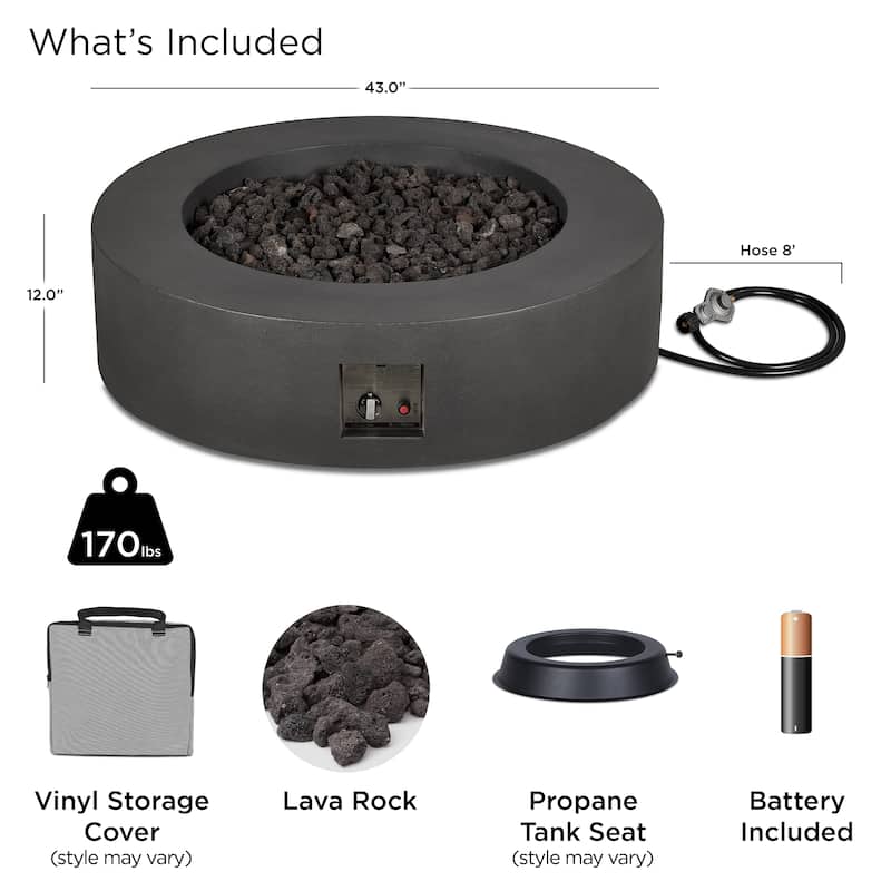 Emery 43" Round Propane Fire Table Carbon