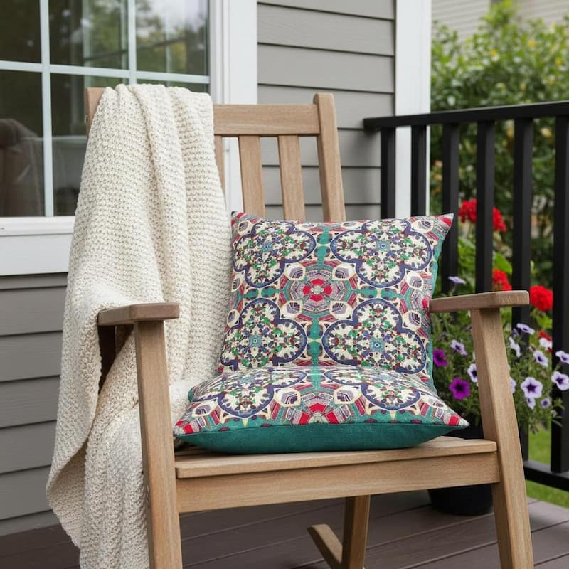 HomeRoots Set of Two 16" X 16" Green and Pink Blown Seam Floral Indoor Outdoor Throw Pillow - 16.00' X '16.00' X '5.00 - Green/Pink - 16.00' X '16.00' X '5.00