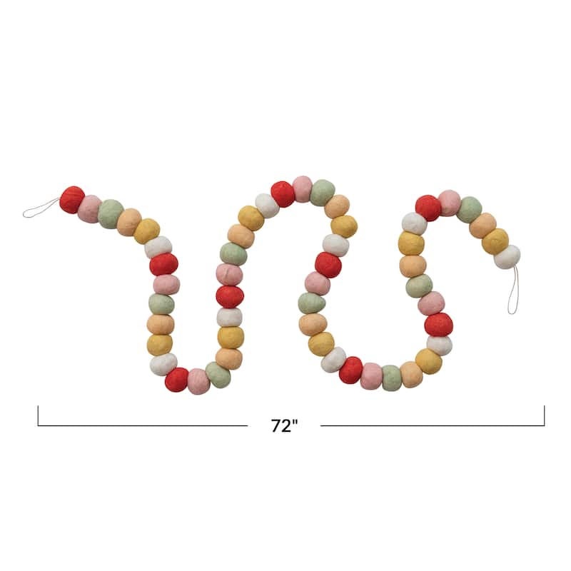 Handmade Wool Felt Ball Garland - 72.0"L x 1.5"W x 1.5"H