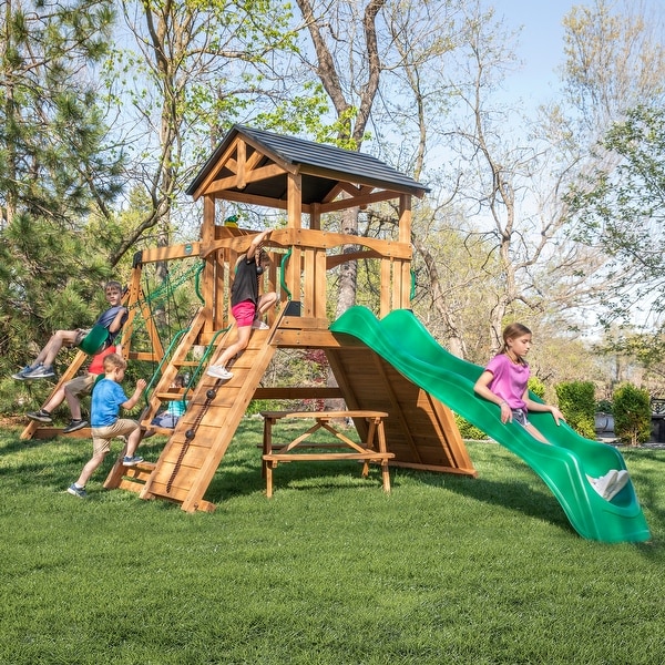 Backyard Discovery Endeavor II Cedar Wood Swing Set, Slide, Play