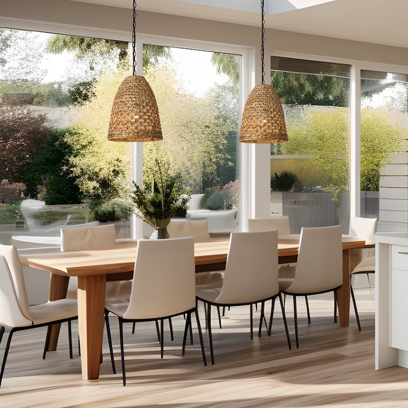 Ravy 1-Light Rattan Pendant Light Handwoven Organic Kitchen Island Light - D 13" x H 15.3"