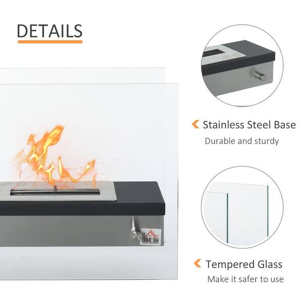 HOMCOM Portable Table Top Ventless Ethanol Fireplace Indoor Outdoor Fire Pit, 18.5