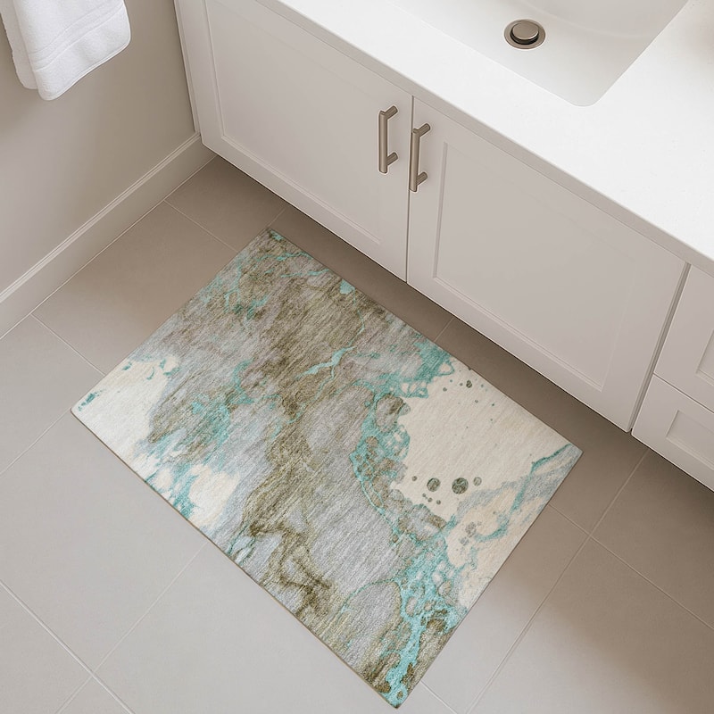 Premium Washable Super Soft Modern Crackle Mayfield Rug - Teal - 1'8" x 2'6"