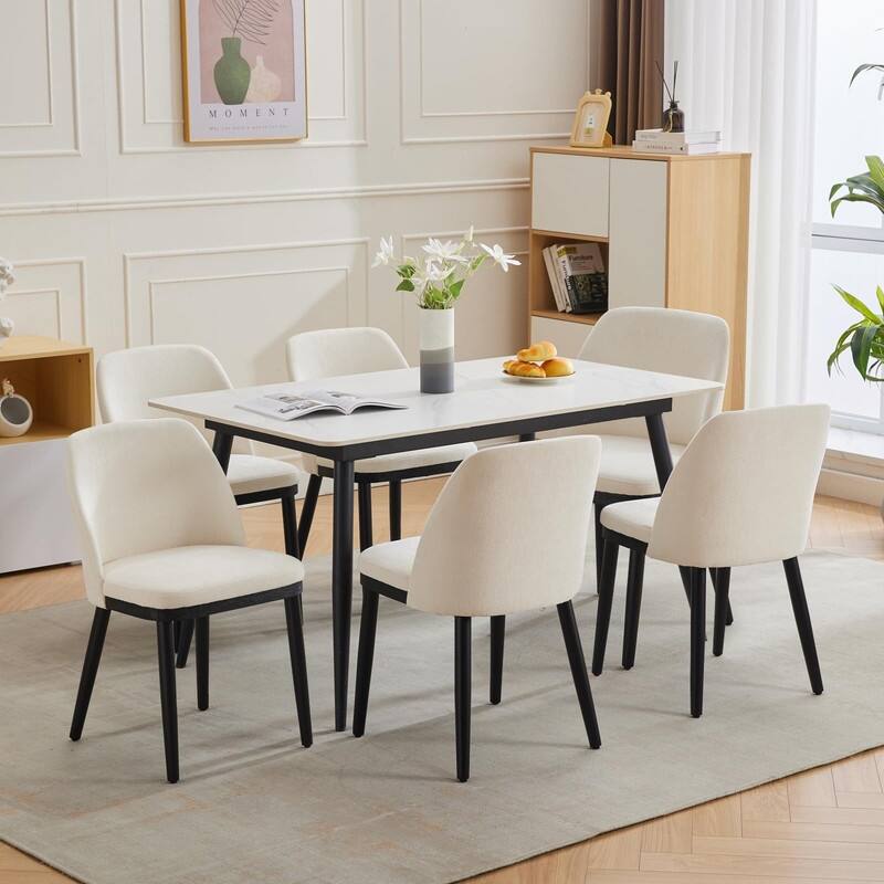 Modern Upholstered Dining Chair Set of 2, Kitchen Chair with Wooden Legs