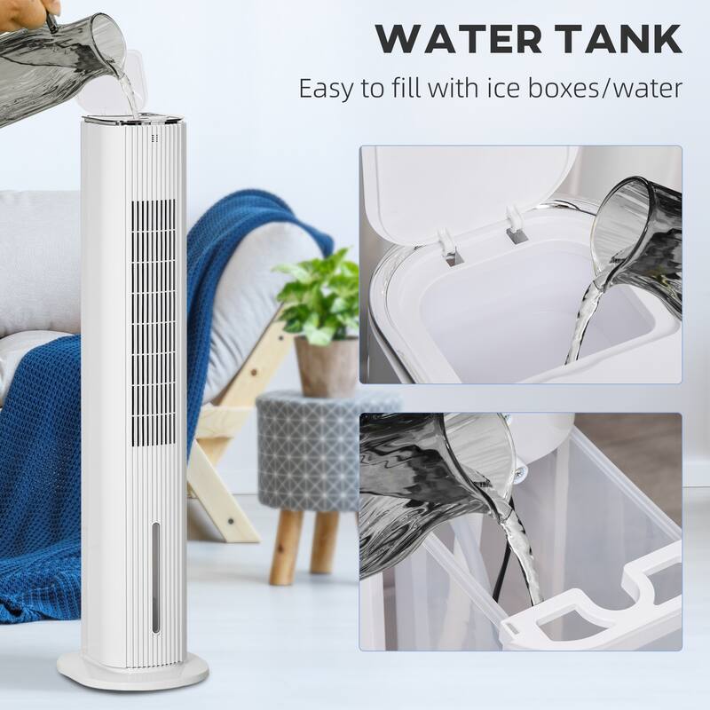 HOMCOM Evaporative Air Cooler with Timer, Oscillating Ice Cooling Tower Fan with 3 Modes, 3 Speeds, Remote Control, White