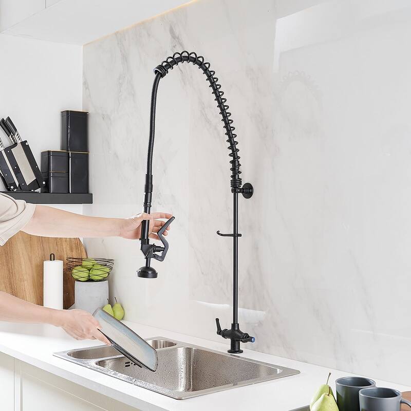 WIZ Matte Black Commercial Restaurant Pull Down Sprayer Kitchen Faucet