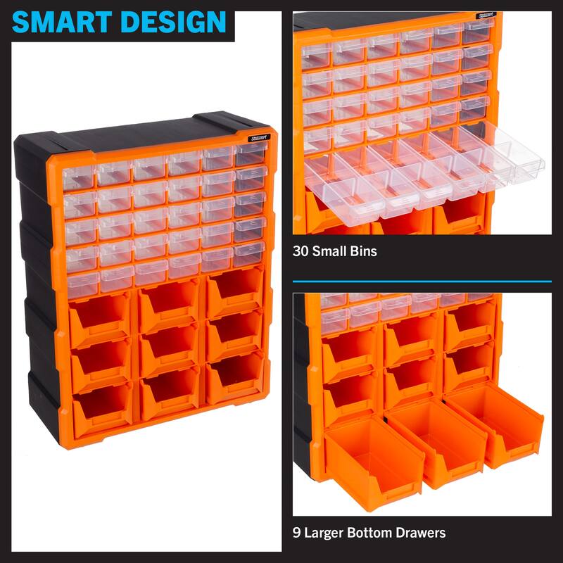 Plastic Storage Drawers - 39-Drawer Screw Organizer - Craft Cabinet for Storing Hardware, Beads, Toys by Stalwart (Black)