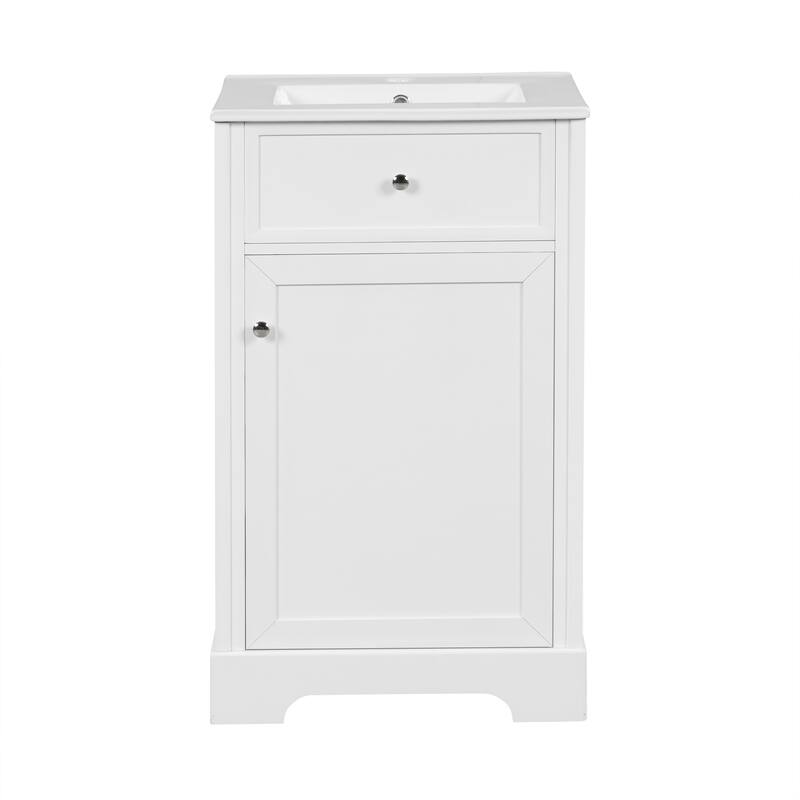 Bathroom Vanity with Ceramic Sink, Freestanding Bathroom Cabinet with Soft Closing Door, Storage Rack & Adjustable Shelves