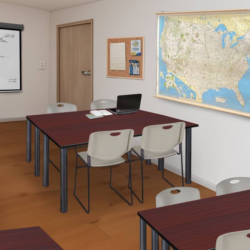 60" x 24" Kee Training Table- Mahogany/ Black & 2 Stack Chairs- Grey