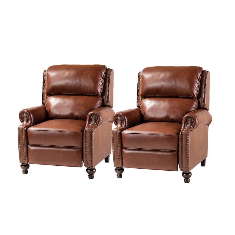 Gabriela Mid-Century Modern Genuine Leather Recliner with Tapered Block Solid Wood Feet Set of 2 by HULALA HOME