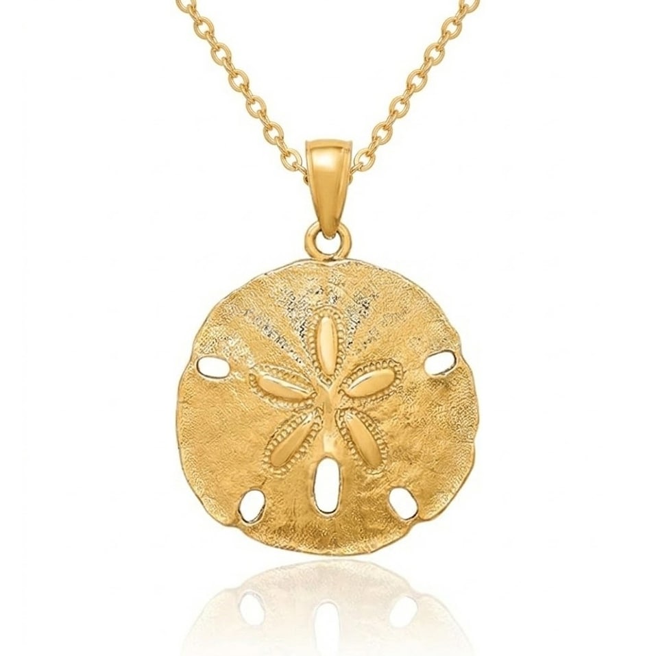 Curata 10k or 14k Yellow Gold 18" 26x18mm Textured back Sand Dollar Necklace