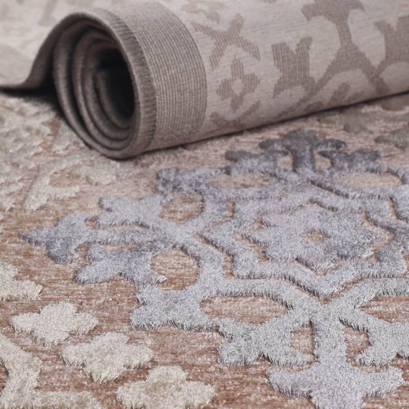 Superior Floral Medallion Sculpted High-Low Pile Polyester Area Rug