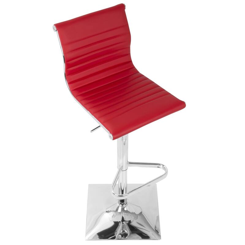 45.50" Red Leather and Silver Upholstered Swivel Bar Stool