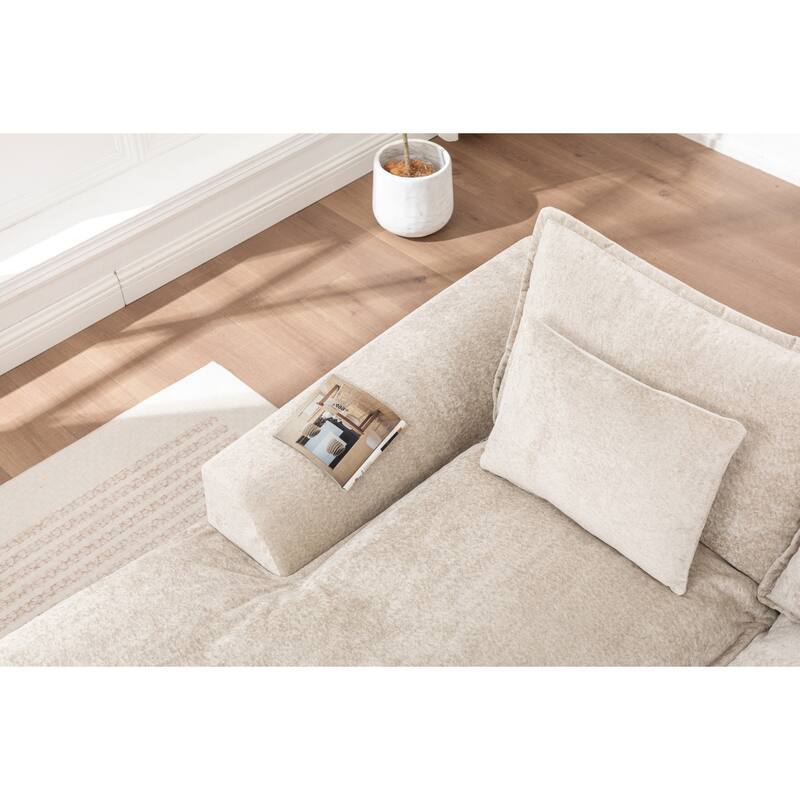 Modular Cloud Sectional Couch with L-Shape Chaise, Chenille Upholstered Boneless Sofa, Compressed Deep Seat Sofa with Pillows
