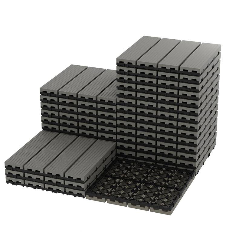 Interlinked-Style Composite Deck Tiles 12"x12", Waterproof - Grey - 27pcs