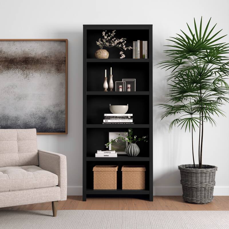 Prepac Moda 80" H 5-Tier Bookcase, Modern Storage Accent Bookshelf with 3 Adjustable Shelves for Home Office, Living Room