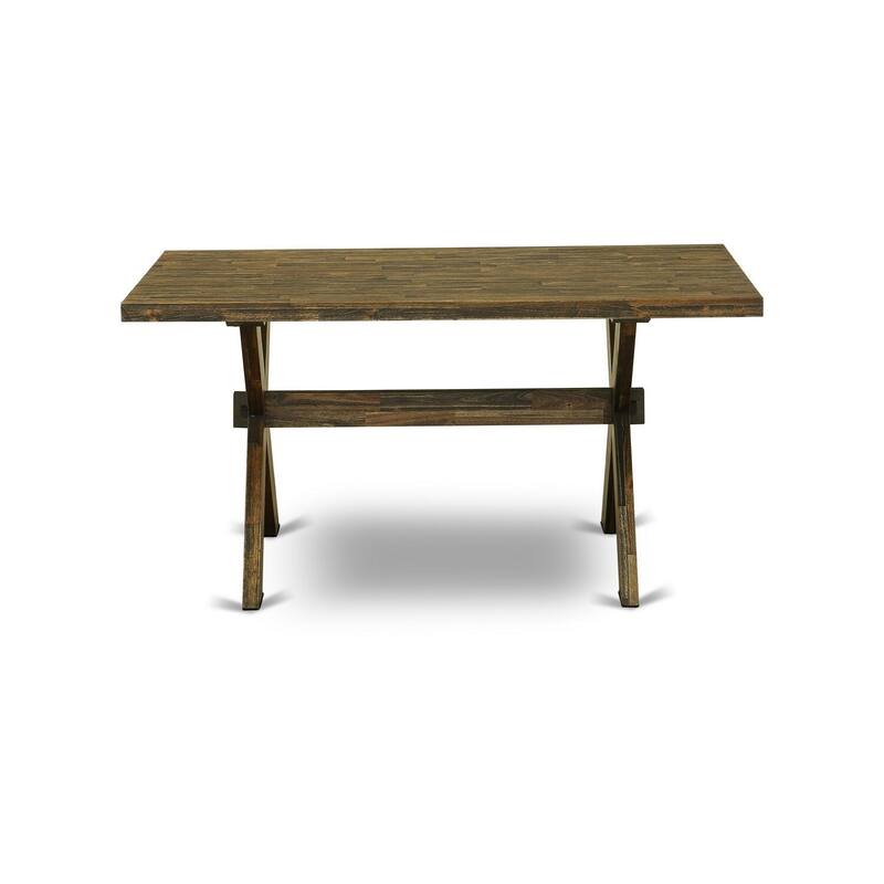 HomeStock 5-Piece Rectangle Distressed Jacobean Finish Solid Wood Top Dining Table with 4 Upholstered Chairs