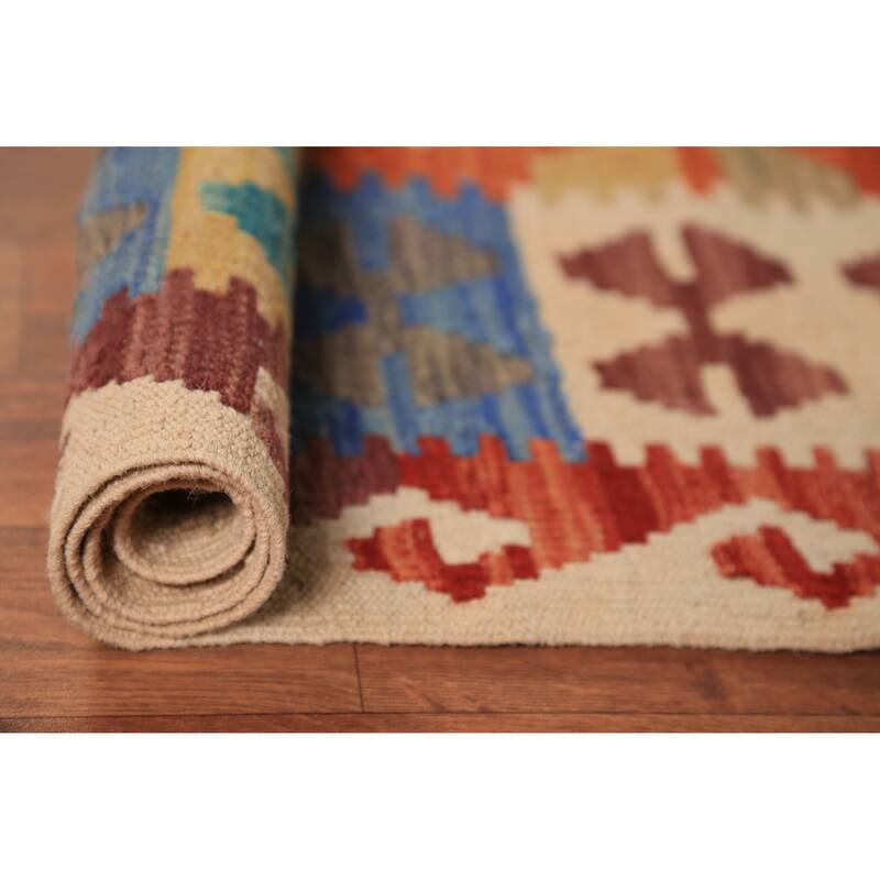 Orange Kilim Reversible Area Rug Hand-Woven Tribal Wool Carpet - 8'4"x 11'2"
