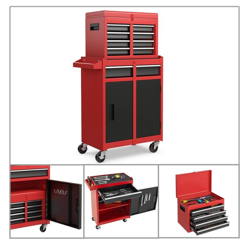 Modern and convenient work supply tool cabinet set with handles, drawers and cabinets, metal frame for garage workshop