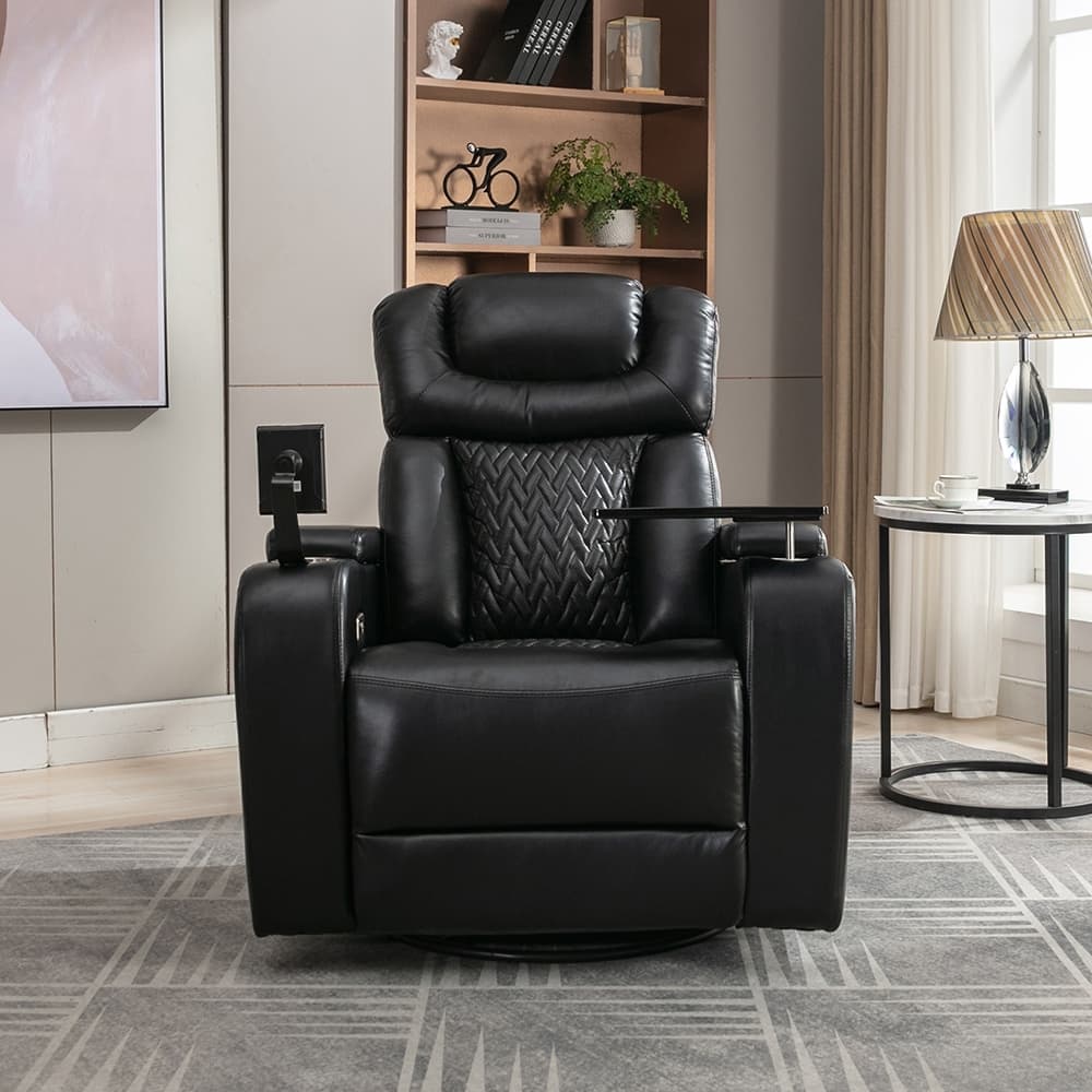 270° Swivel Power Recliner, Media Chair with Multi-Tray and Storage