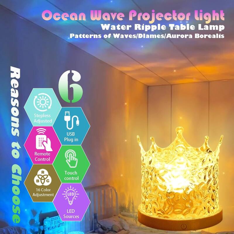 16 Colors Ocean Wave Projector Lamp Night Light - 4.9"