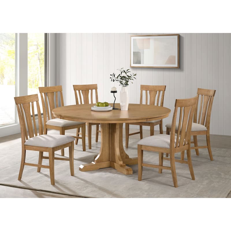 Hartville Round Dining Table Set Natural Light Brown - 7-Piece Set