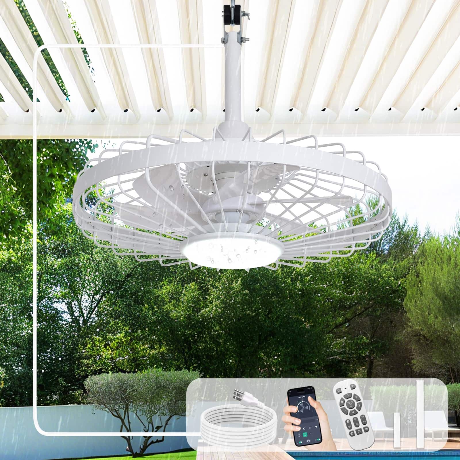 ceiling fan for patio umbrella 23.6 Inch Black Outdoor Dimmable with LED Light and Remote, Farmhouse Reversible 6 Speeds Quiet DC Motor Caged Ceiling Fan This rugged 20 Efficient and Eco-Friendly: Parasol Umbrella
