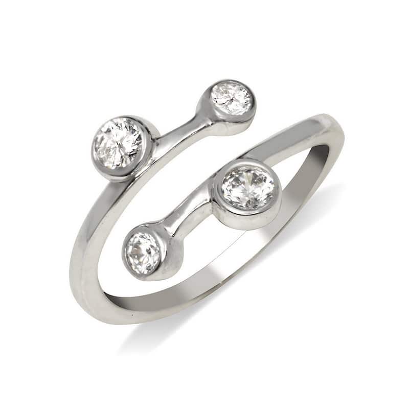 Curata Solid 925 Sterling Silver Elegant Bypass Adjustable Bezel-set Cubic Zirconia Toe Ring (8mmx15mm)