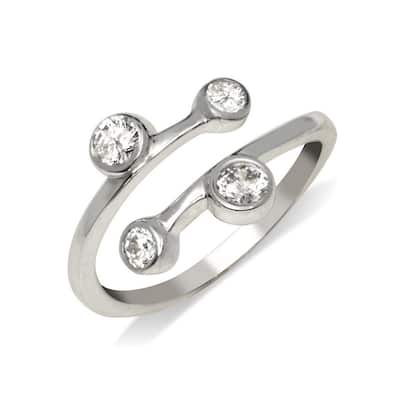 Curata Solid 925 Sterling Silver Elegant Bypass Adjustable Bezel-set Cubic Zirconia Toe Ring (8mmx15mm)