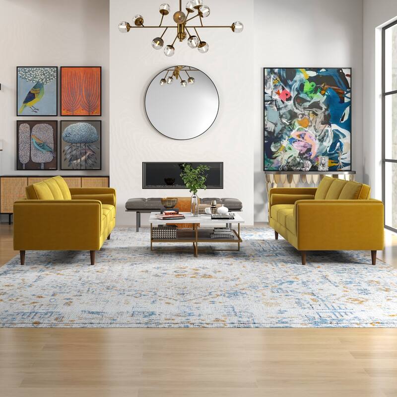 Fatih Mid Century Velvet Sofa Set