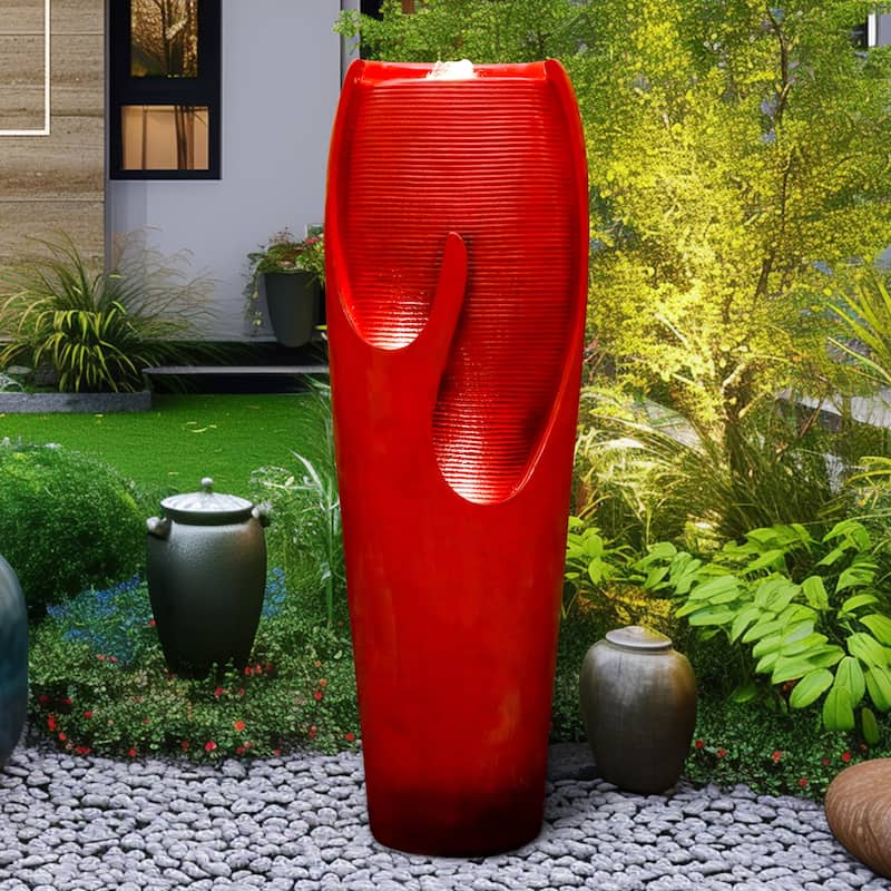38.7-Inch H Outdoor Vase Water Fountain w/LED Light for Yard Art Decor