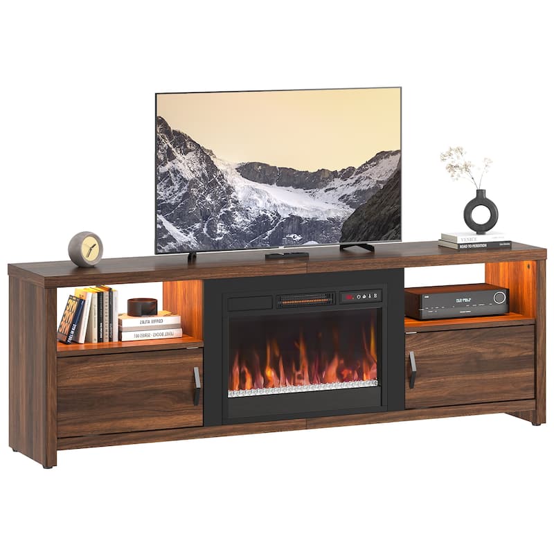 70" TV Stand for 75" TVs with LED Fireplace Light and Cabinet - 71 inches