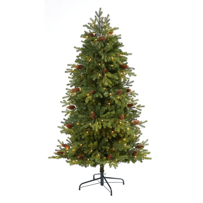5.5ft. Fir Artificial Christmas Tree with 250 Clear Lights, Pine Cones & 800 Branches - Natural Holiday X-Mas Glow