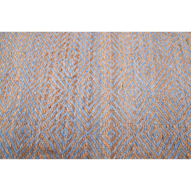 ECARPETGALLERY Flat-Weave Palas Denizli Blue, Tan Jute Kilim - 5'4 x 7'5