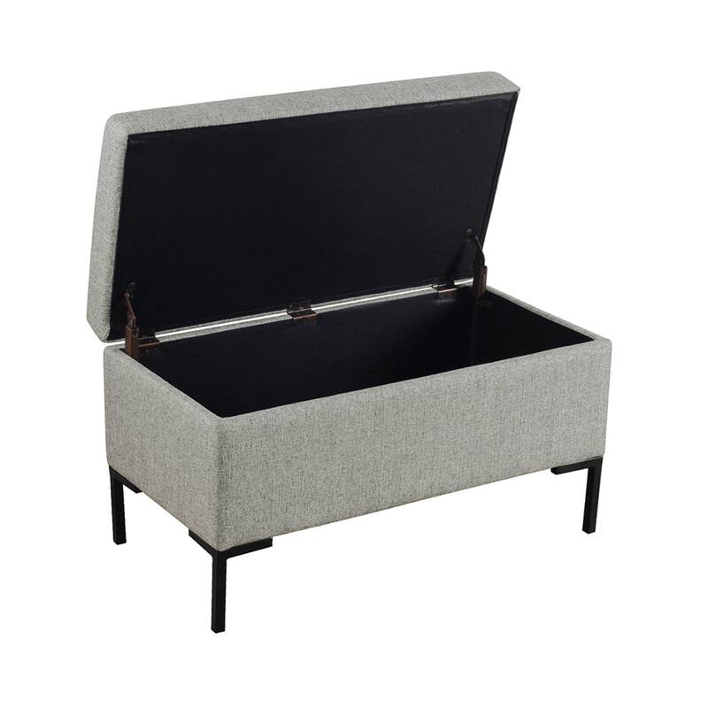 Ray Storage Bench Ottoman, Classic Gray Velvet, Metal Legs, 32 Inch