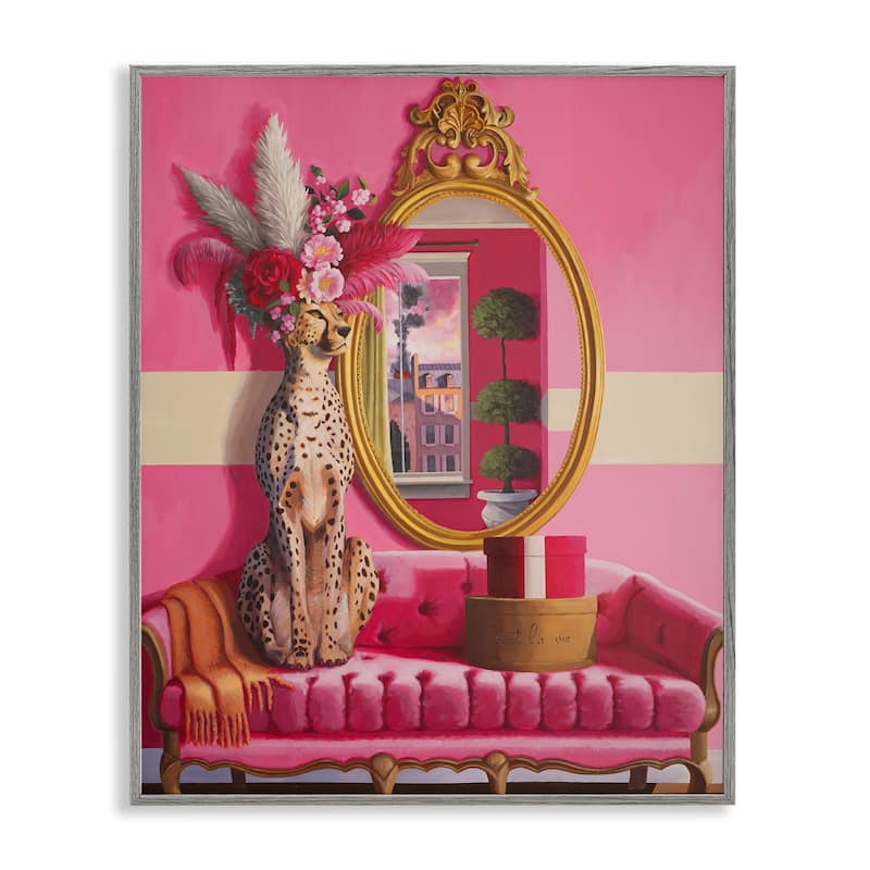 Stupell Sophisticated Leopard on Couch Framed Giclee Art Design By Heather Gauthier - 11 x 14 - Grey