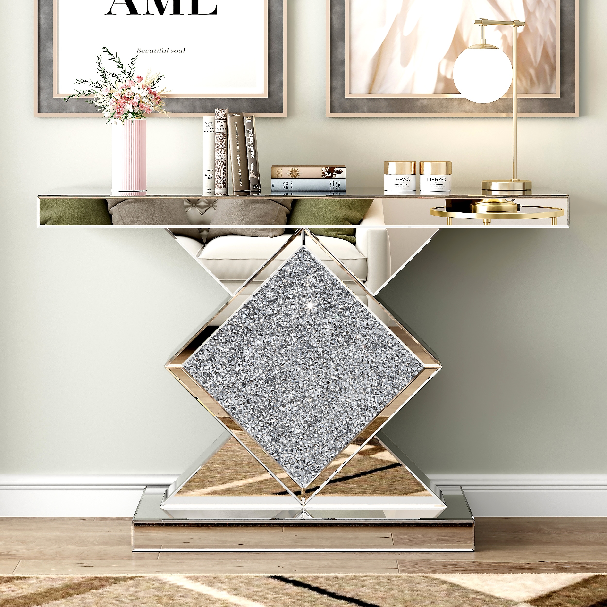 Modern Console Table with Crushed Diamond Inlay