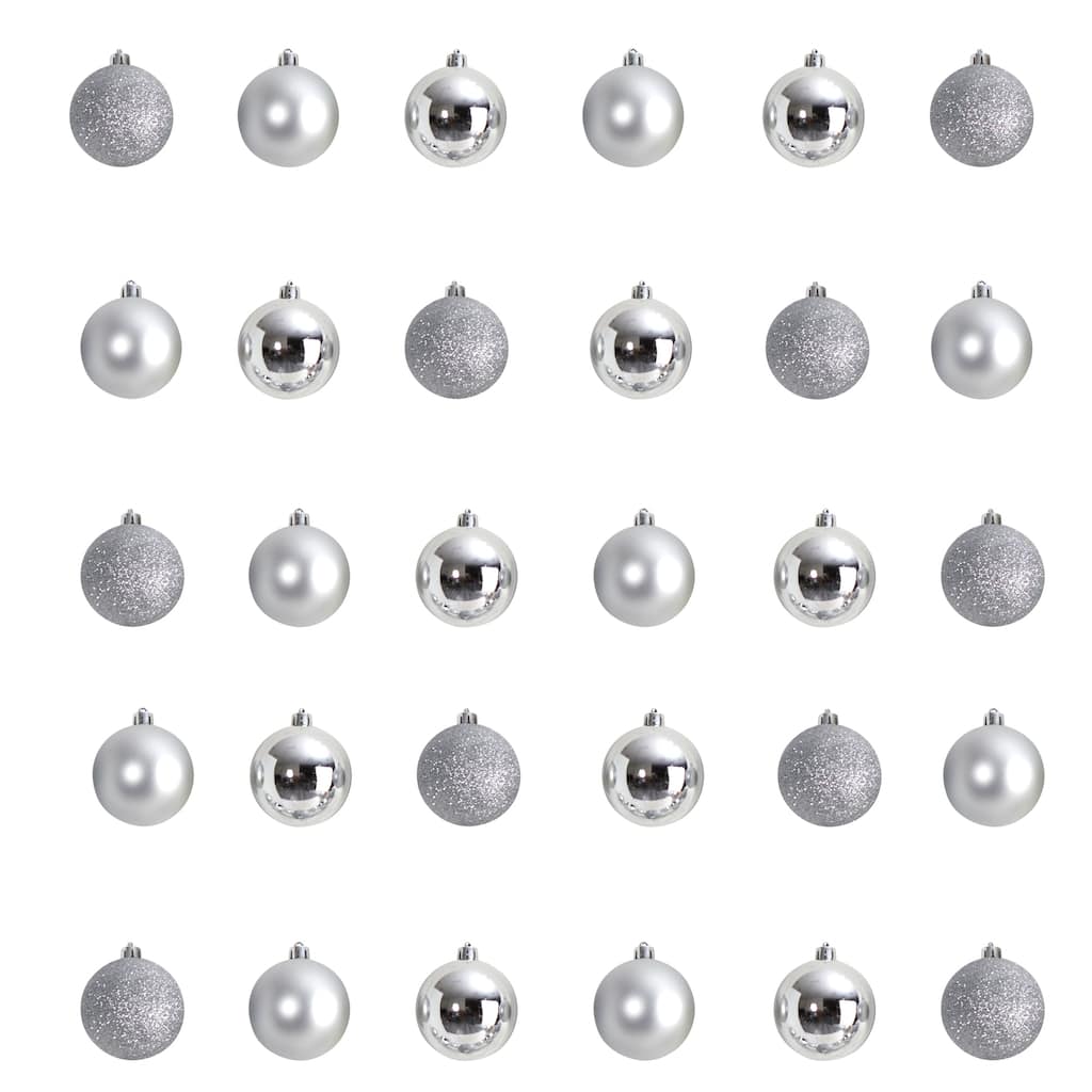 30ct Silver Shatterproof 3-Finish Christmas Ball Ornaments 2.5" (60mm)